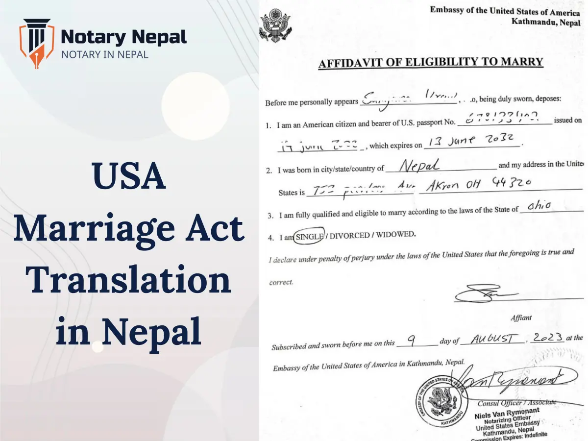 US Marriage Act Translation in Nepal for Court and Legal Use
