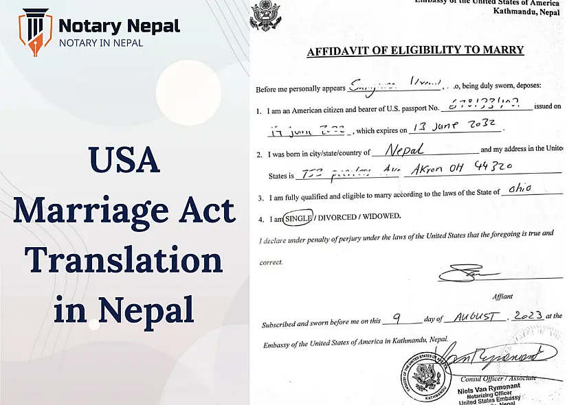 US Marriage Act Translation in Nepal for Court and Legal Use